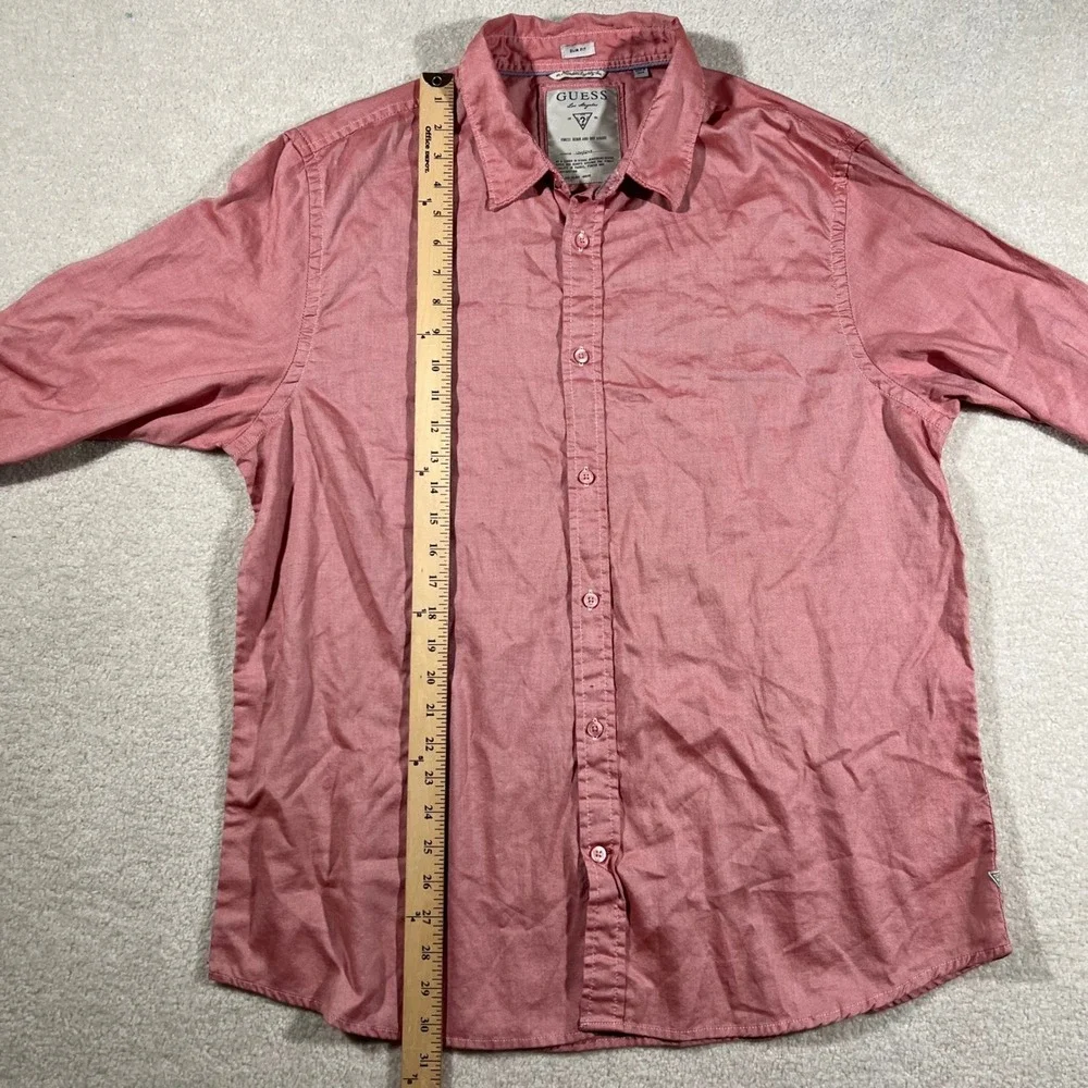 Guess Button Down Shirt Mens XXL Salmon Pink Slim Fit Long Sleeve Cotton‎ Oxford